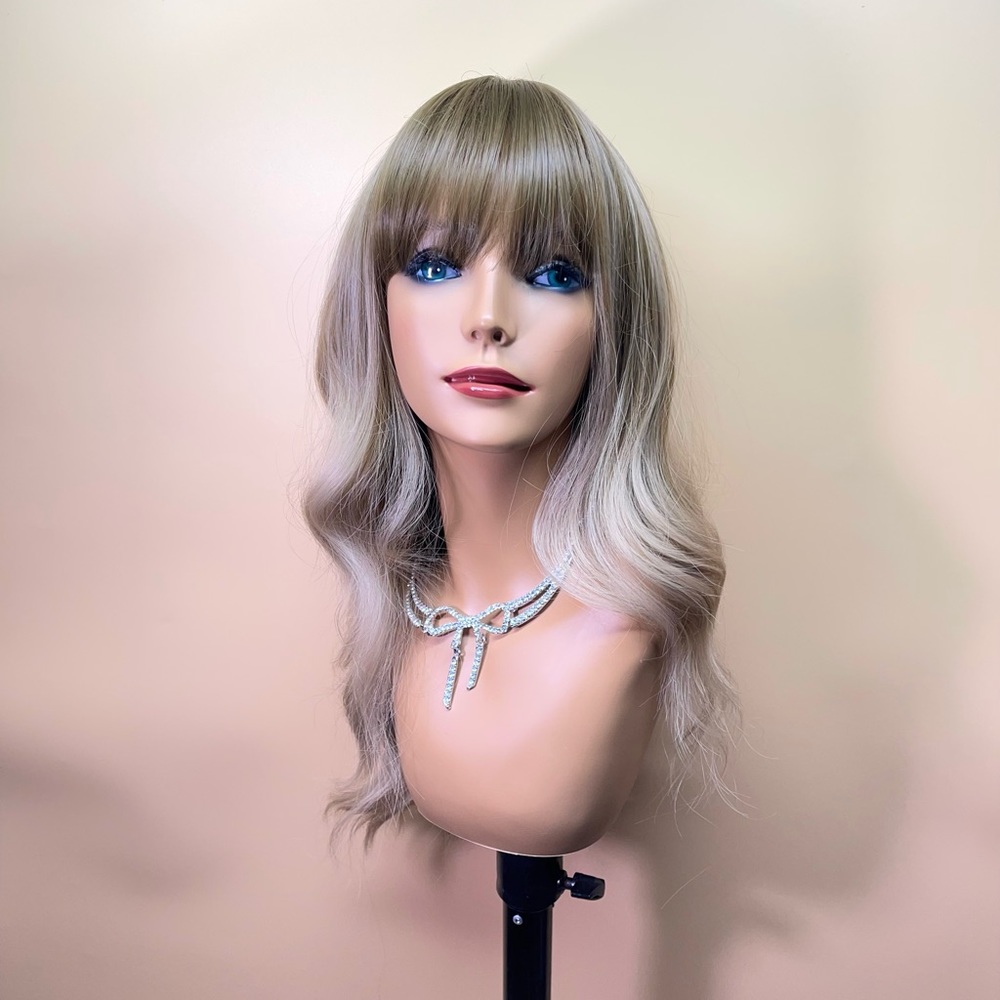 6088-22”Ombre Khaki Green Gray Wavy Synthetic Wig